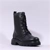 Wonders Bones Lace Military Boot - Black Leather